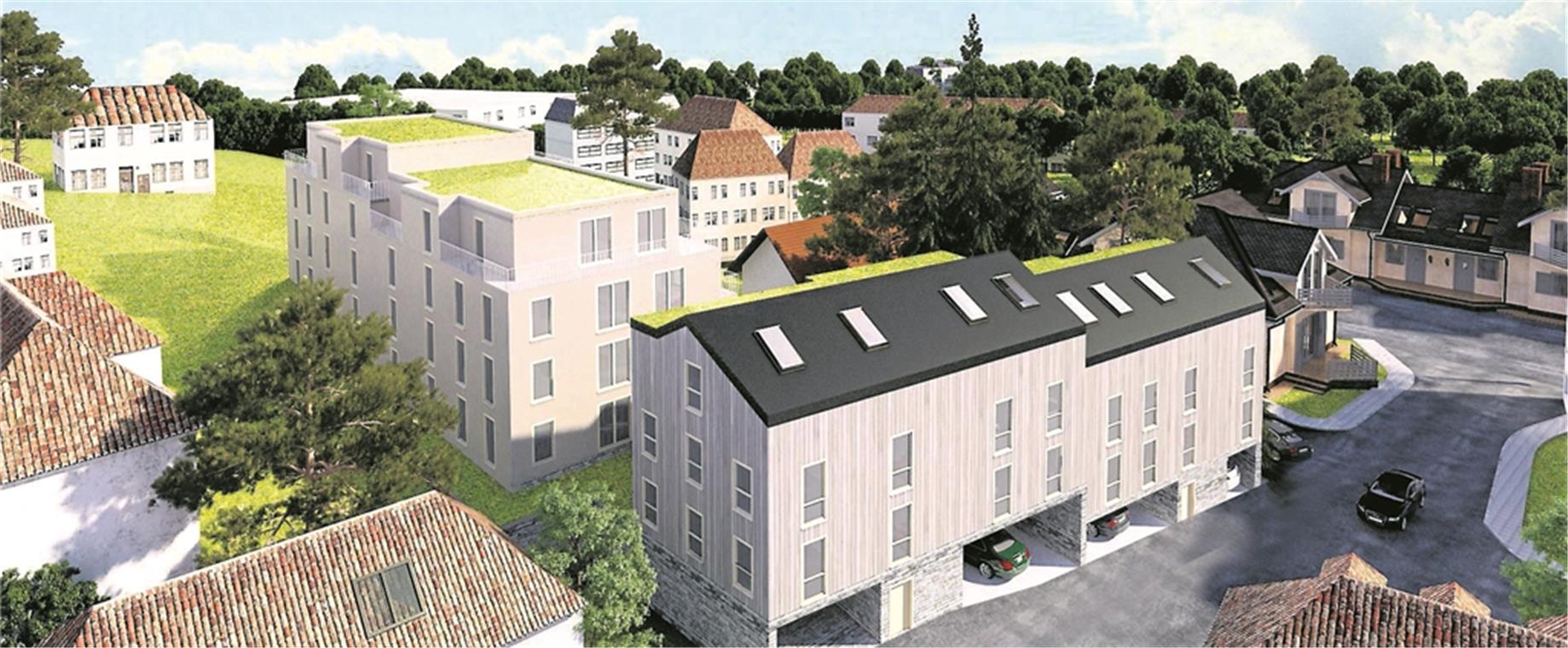 Viele Anregungen sind berücksichtigt So sieht die aktuelle Planung für die Neubebauung des Areals an der Käsbühlstraße in Heutensbach aus. Visualisierung: Architekturbüro Uli Ettle