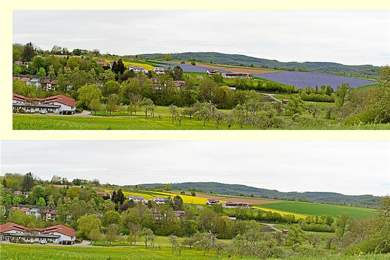 So sieht die Visualisierung der Juwi AG des geplanten Solarparks am Rand von Unterweissach aus. Visualisierung: Juwi AG