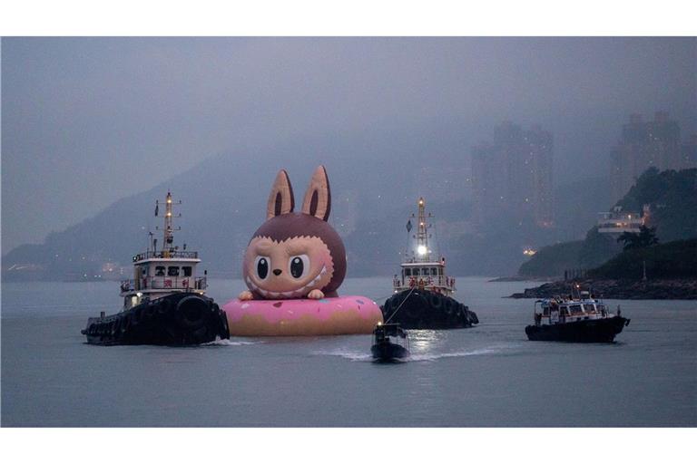 So sieht ein Labubu aus: Hier als große aufblasbare Figur in Hongkong. (Archivbild)