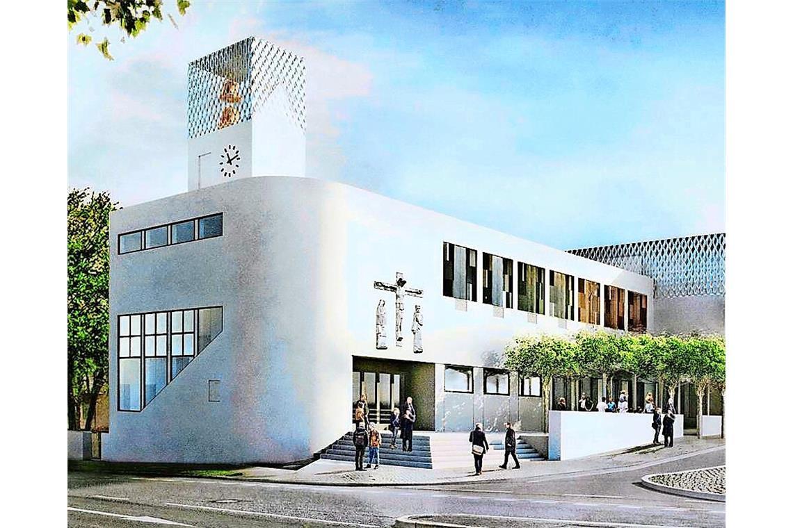 So soll die Brenzkirche in Stuttgart aussehen, wenn sie ihr traditionalistisches Dach verloren hat und die „runde Ecke“ wieder sichtbar ist.