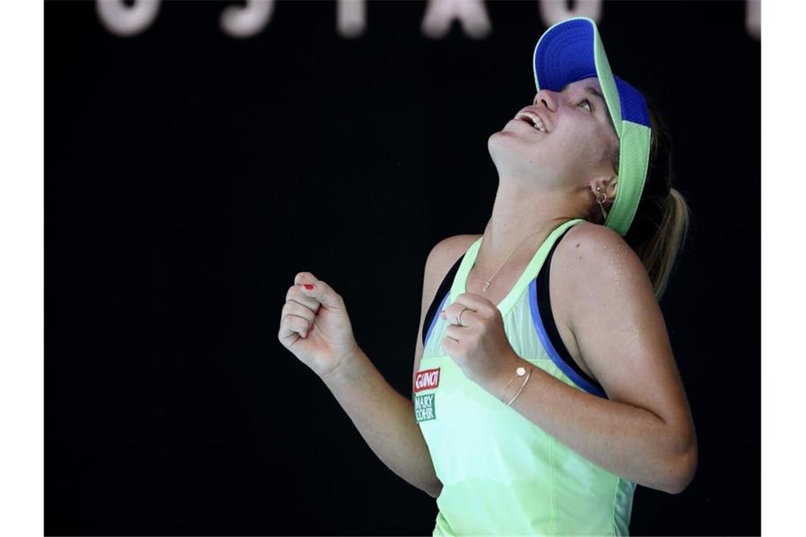 Sofia Kenin aus den USA feiert ihren Final-Einzug. Foto: Andy Brownbill/AP/dpa