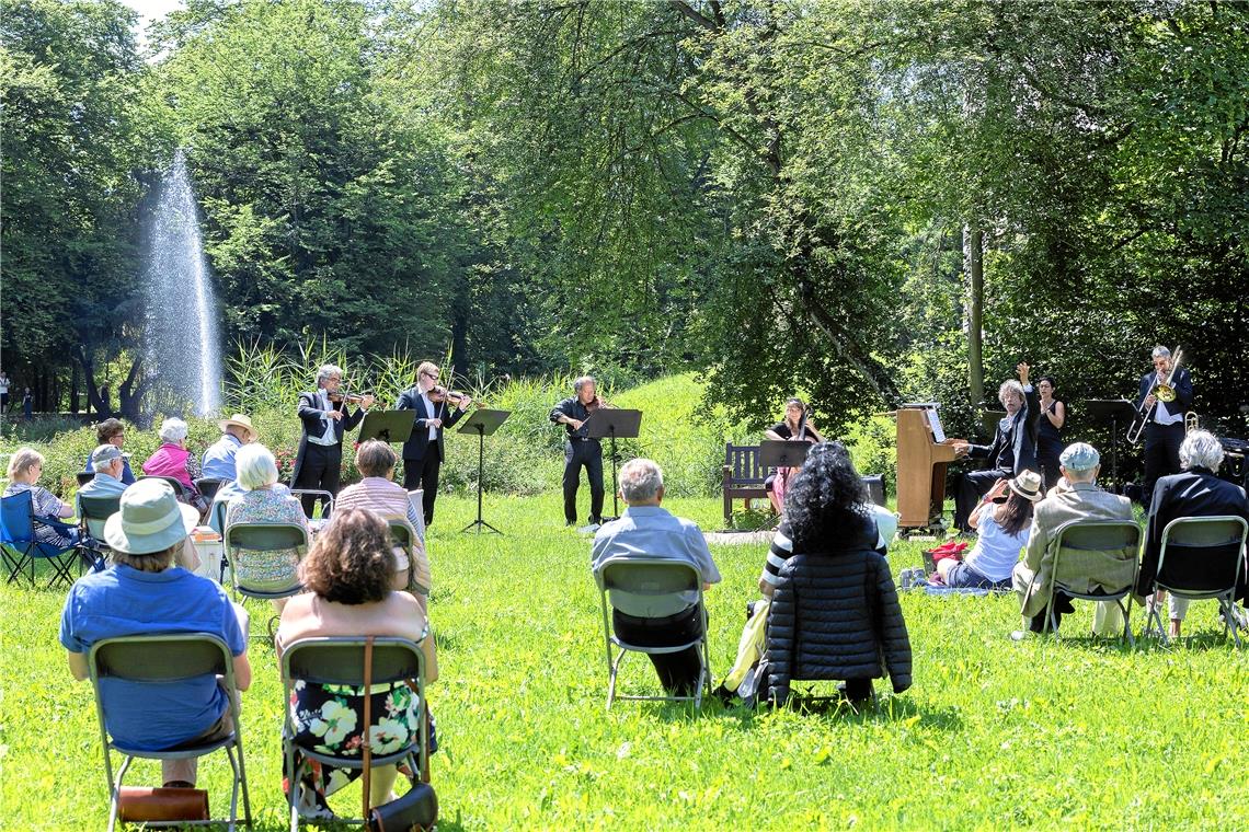 Saloniker mit sommerlichem Konzert im Schlossgarten Sommerliches Open-Air-Konzert: Stuttgarter Saloniker im Schlossgarten in Oppenweiler. Foto: J. Fiedler