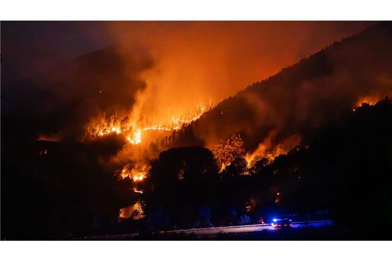 Spanien, Lugo: Flammen verwüsten große Teile des Waldes bei Turbeo. Die Brände wüten seit zwei Wochen in der Region Galicien.