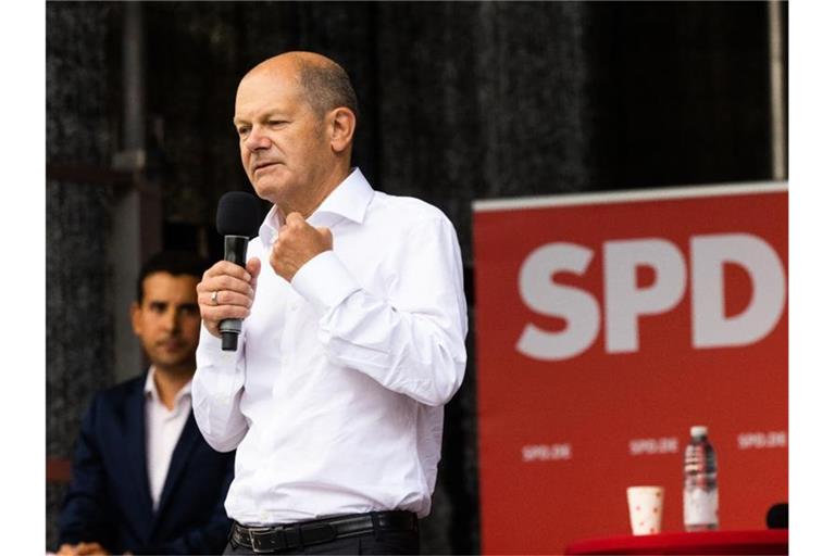 SPD-Kanzlerkandidat Olaf Scholz bei einer Wahlkampfveranstaltung in Karlsruhe. Foto: Philipp von Ditfurth/dpa