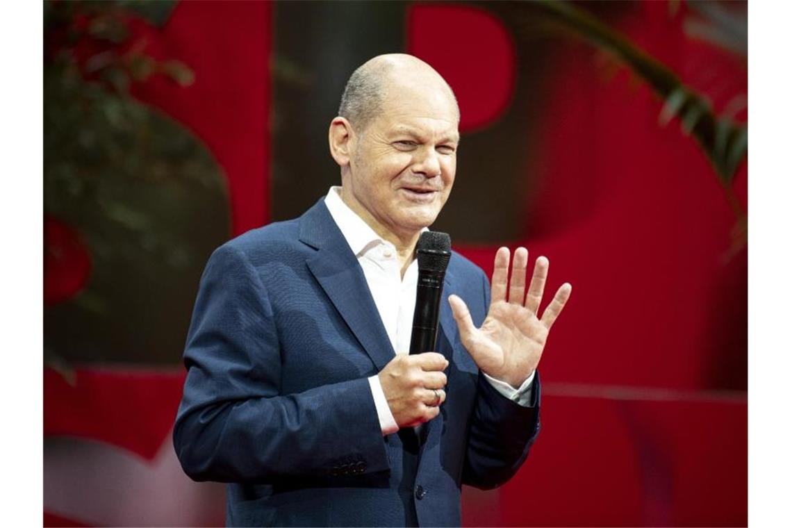 SPD-Kanzlerkandidat Olaf Scholz spricht beim digitalen SPD-Zukunftscamp im Willy-Brandt-Haus in Berlin. Foto: Fabian Sommer/dpa