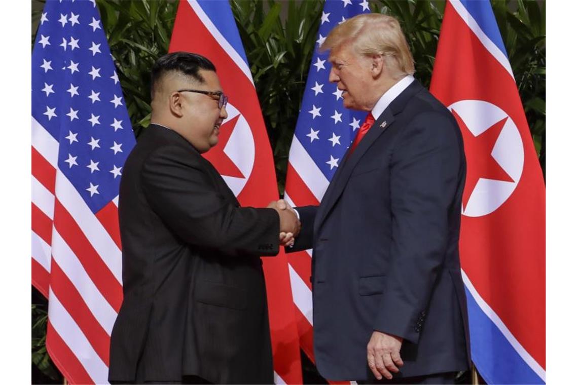 Spektakuläres Treffen - bislang ohne echte Abrüstungsfortschritte: Kim Jong Un und US-Präsident Donald Trump im Juni 2018. Foto: Evan Vucci/AP