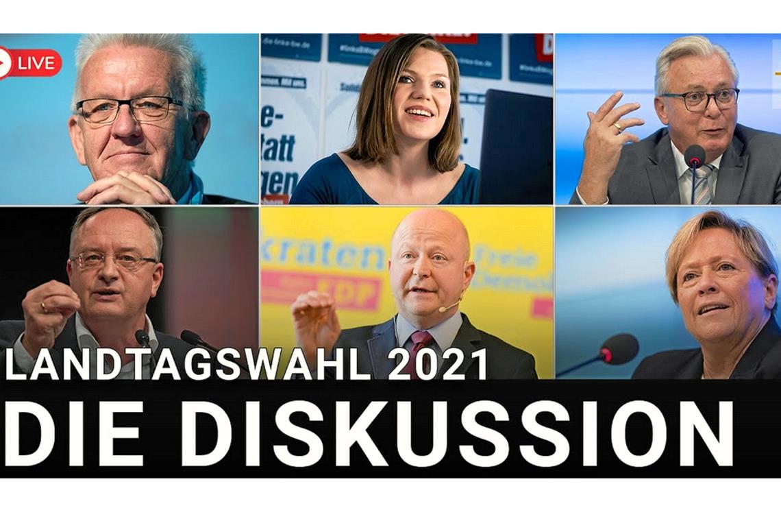 Treffpunkt Foyer: Kandidaten im Livegespräch Spitzenkandidaten und Vertreter der sechs großen Parteien im Land diskutieren heute beim Treffpunkt Foyer. Screenshot: Youtube