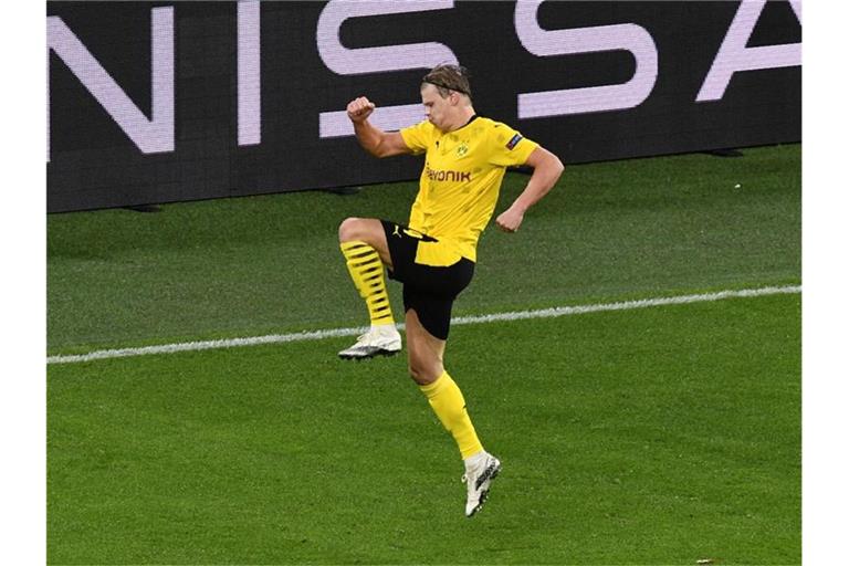 Steht in der BVB-Startelf für das Spiel in Brügge: Erling Haaland. Foto: Martin Meissner/POOL AP/dpa