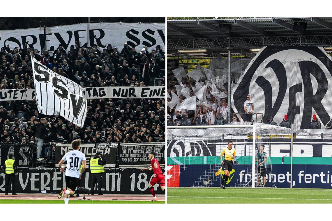Stimmungsvolle Fan-Lager in Schwarz und Weiß: die Traditionsclubs SSV Ulm 1846 und VfR Aalen.