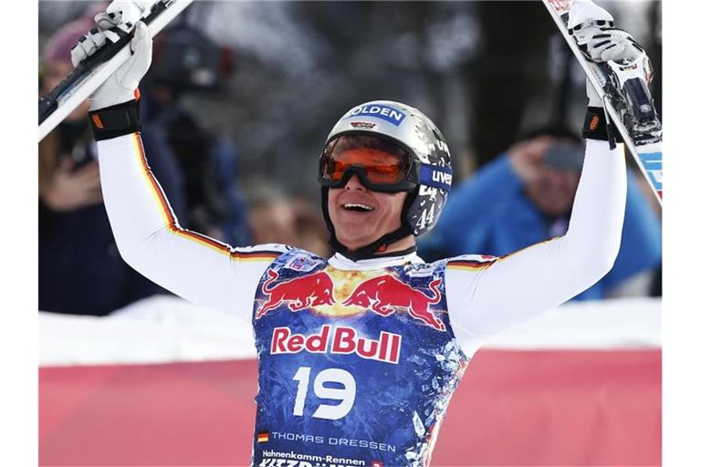 Streif-Sieger: Thomas Dreßen feiert seinen Sieg in Kitzbühel. Foto: Giovanni Auletta/AP