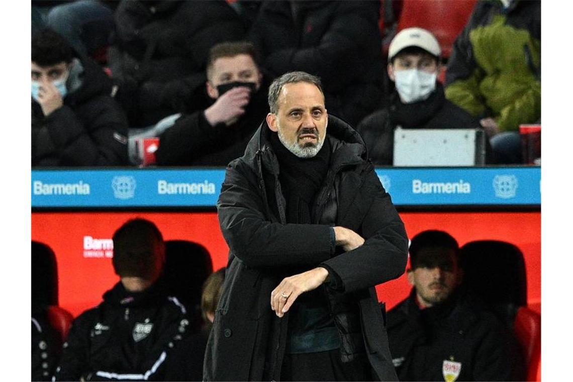Viel Leidenschaft, keine Punkte: VfB stürzt Richtung Abstieg Stuttgarts Trainer Pellegrino Matarazzo verzieht das Gesicht. Foto: David Inderlied/dpa