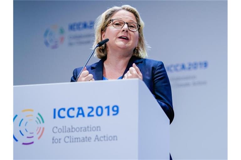 Svenja Schulze (SPD), Bundesumweltministerin, spricht zur Eröffnung der Internationalen Klimaschutzkonferenz ICCA2019. Foto: Uwe Anspach