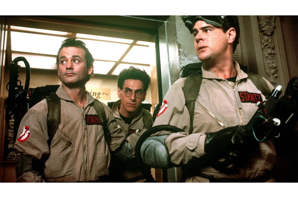 Szene aus dem US-Film „Ghostbusters“ aus dem Jahr 1984 mit Bill Murray, Harold Ramis, Dan Aykroyd (v. li.).