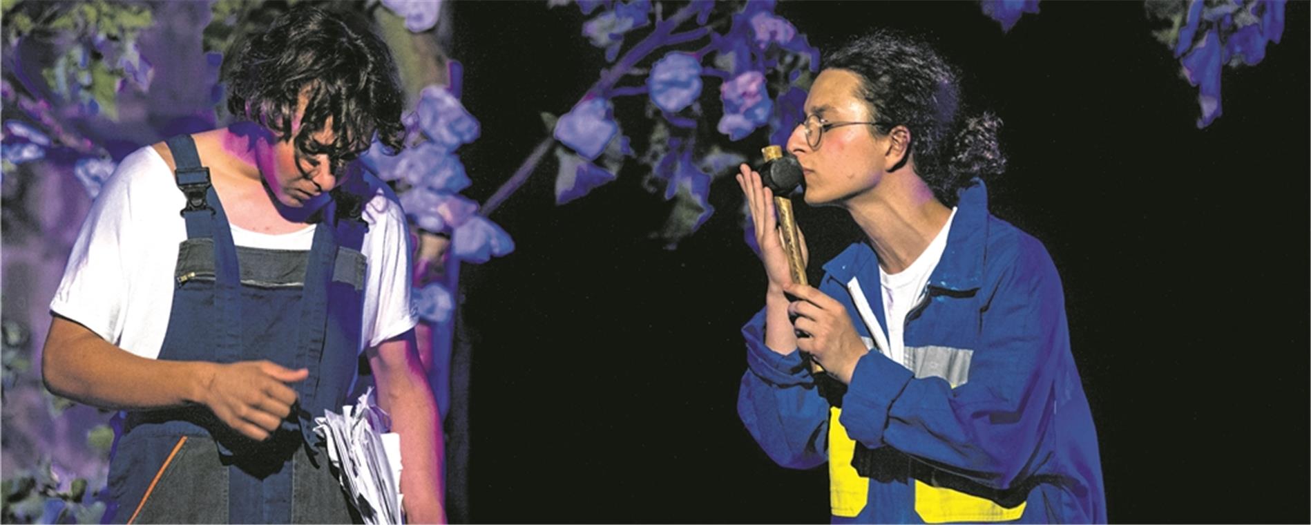 Treffen junger Theater in Tournon Szene aus der deutschen Inszenierung des Shakespeare-Stücks „Ein Sommernachtstraum“ beim Festival in Tournon-sur-Rhône. Foto: privat