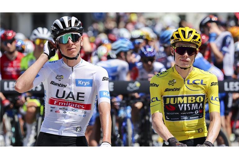 Tadej Pogacar (l) ist der große Favorit für die Tour de France. Ob Titelverteidiger Jonas Vingegaard (r) bei der Frankreich-Rundfahrt am Start ist, steht noch nicht fest.