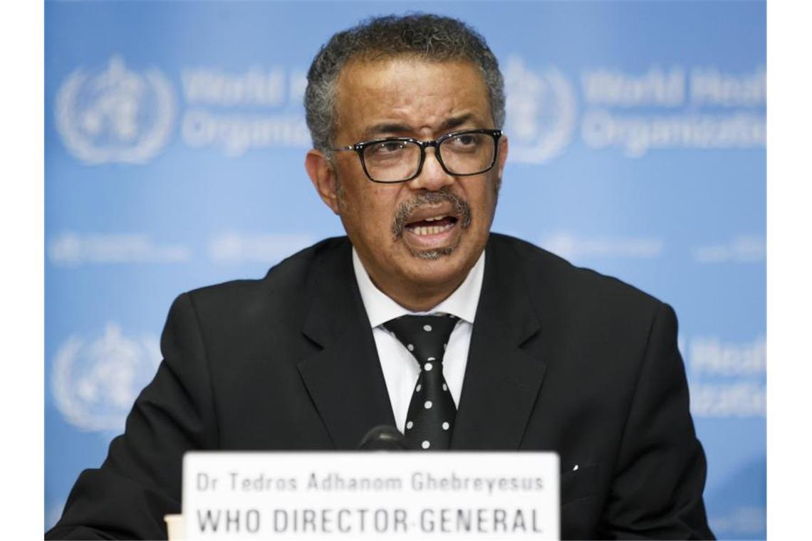 Tedros Adhanom Ghebreyesus, Generaldirektor der Weltgesundheitsorganisation (WHO), bei einer Pressekonferenz. Foto: Salvatore Di Nolfi/KEYSTONE/dpa