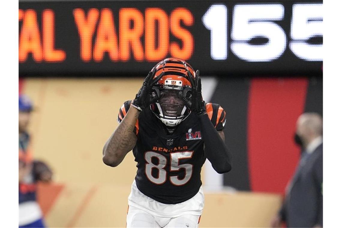 Happy End wie in Hollywood: Rams gewinnen Super Bowl Tee Higgins, Wide Receiver der Cincinnati Bengals, jubelt über seinen Touchdown. Foto: Marcio Jose Sanchez/AP/dpa