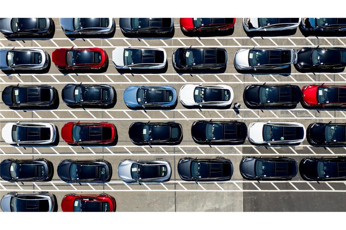 Tesla-Fahrzeuge stehen auf einem Firmengelände in Kalifornien. (Archivbild)