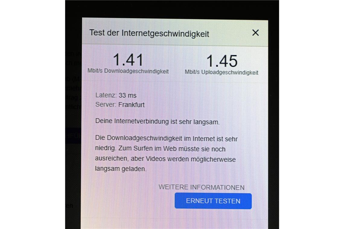 Wenn die Daten tropfen statt zu fließen Testergebnis: Internet im Schneckentempo.