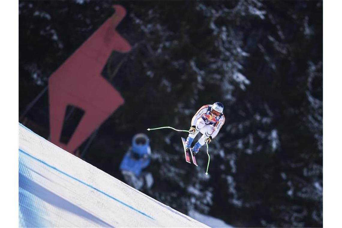 Thomas Dreßen beim Training in Kitzbühel. Foto: Georg Hochmuth/APA/dpa