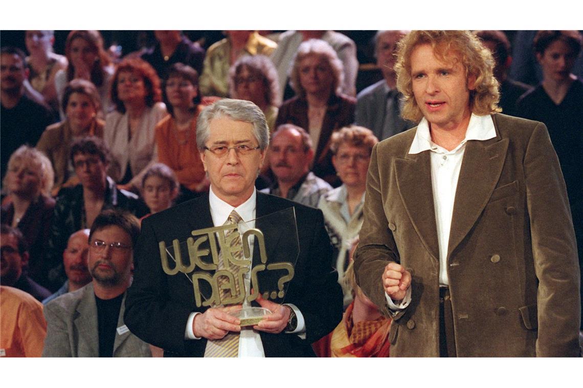 Frisch in TV-Rente - Thomas Gottschalk wird 75 Thomas Gottschalk und der Erfinder von "Wetten, dass..": Frank Elstner. (Archivbild)
