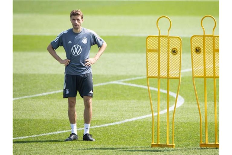 Thomas Müller beim Training der deutschen Nationalmannschaft. Foto: Christian Charisius/dpa
