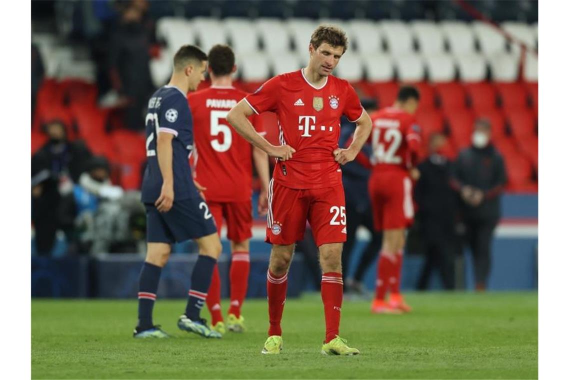 Sieg reicht nicht: Bayern-K.o. gegen Paris Saint-Germain Thomas Müller zeigt sich nach dem Spiel enttäuscht. Foto: Sebastien Muylaert/dpa