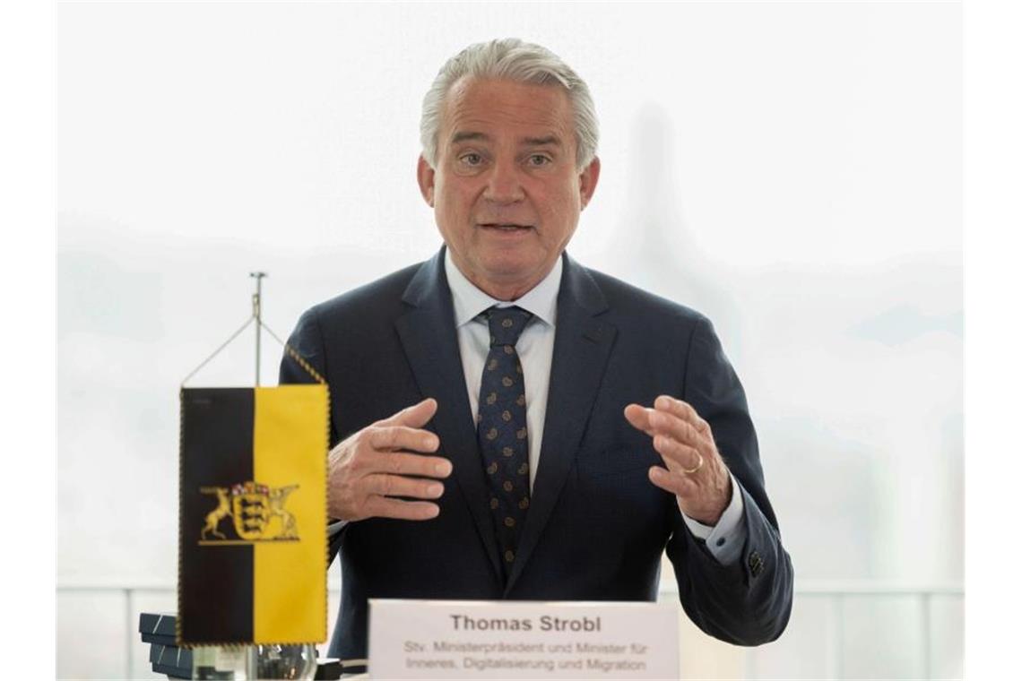 Thomas Strobl (CDU), Innenminister von Baden-Württemberg, spricht. Foto: Marijan Murat/dpa