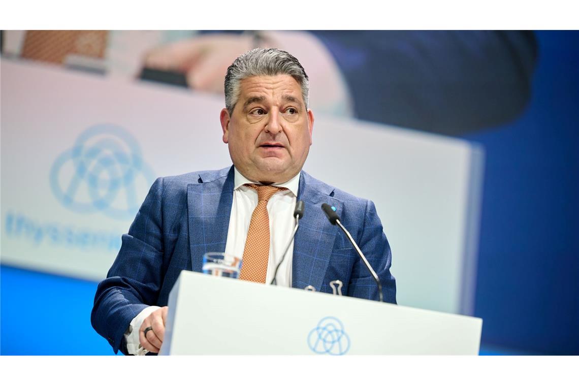 Thyssenkrupp-Chef López wirbt bei den Aktionärinnen und Aktionären für die neue Unternehmensstrategie "Aces 2030".
