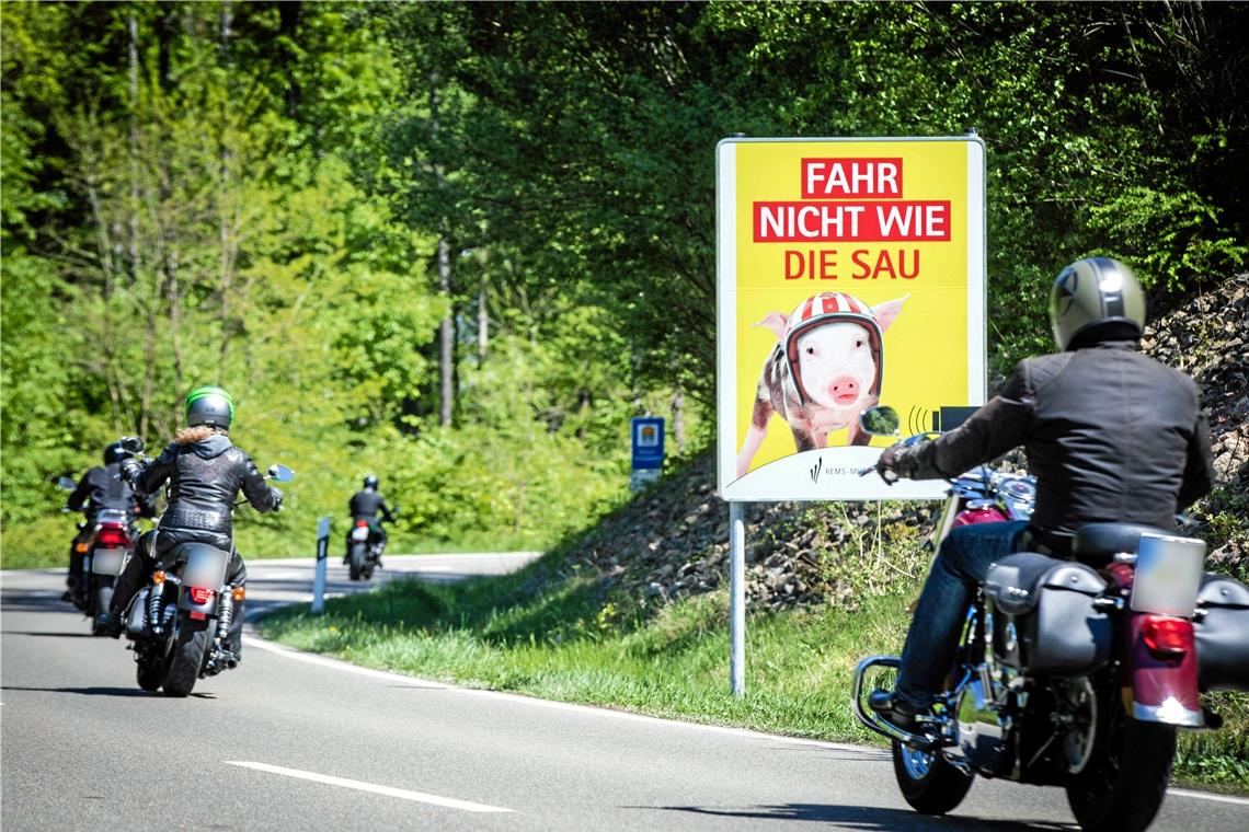 Gutachten zur Sulzbacher Steige Tierische Schilder an bekannten Raserstrecken appellieren an Motorrad- und Autofahrer, rücksichtsvoll unterwegs zu sein. Eine spürbare Verbesserung – besonders bei einer „uneinsichtigen Minderheit“ der Community – hat es bisher nicht gegeben. Archivfoto: B. Beytekin/Landratsamt