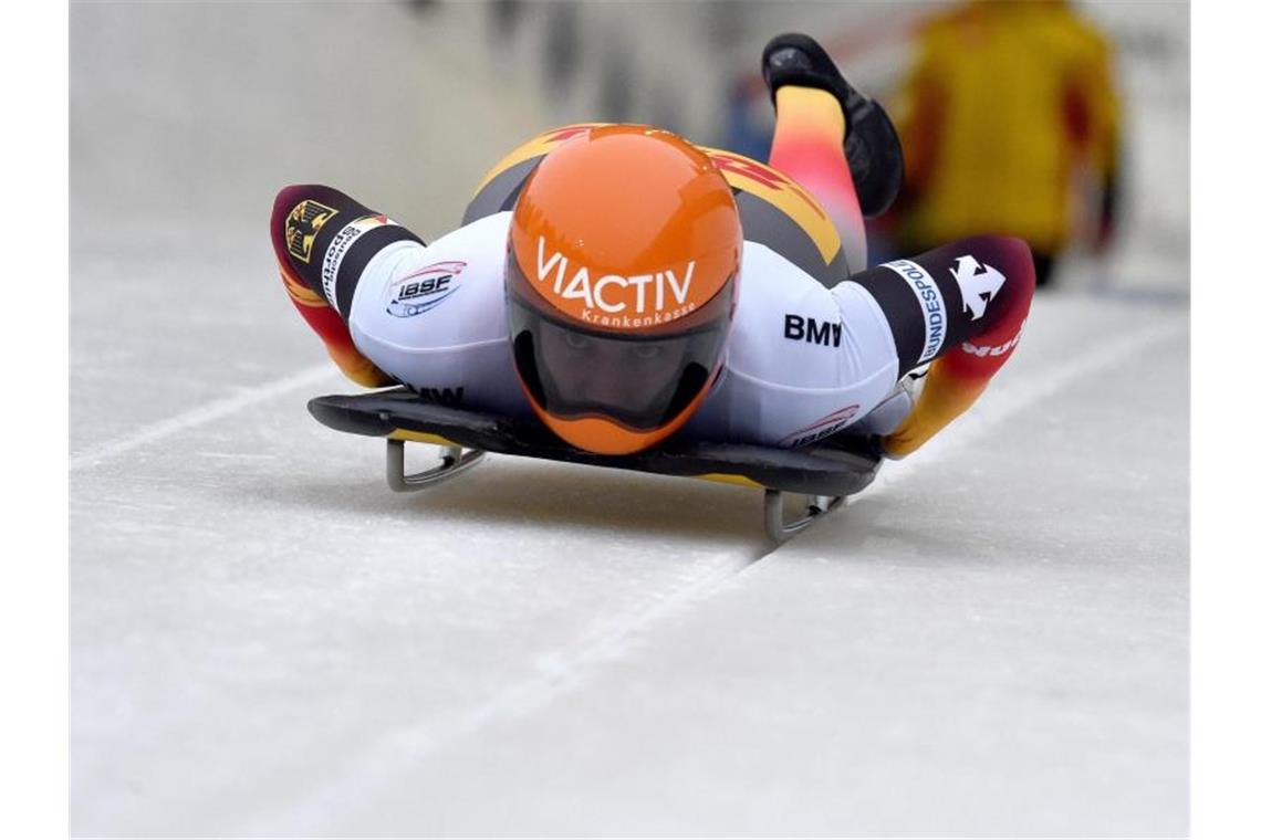 Skeleton-Weltmeisterin Hermann gewinnt vor Lölling Tina Hermann gewann das Weltcup-Rennen am Königssee. Foto: Caroline Seidel/dpa