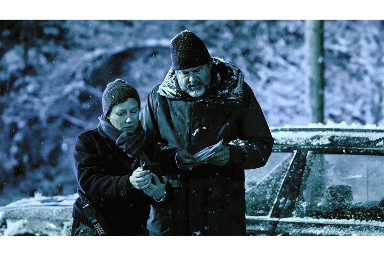 Tobler (Eva Löbau) und Berg (Hans-Jochen Wagner) suchen ein traumatisiertes Mädchen im Wald.