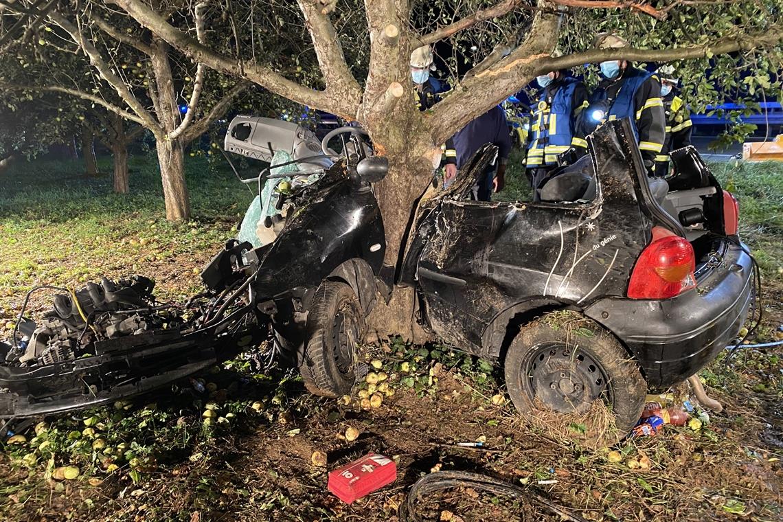 Tödlicher Horrorcrash in der Nacht zum Donnerstag: Auto wickelt sich um Baum, 21-jährige Beifahrerin stirbt. Foto: 7aktuell/S.Adomat
