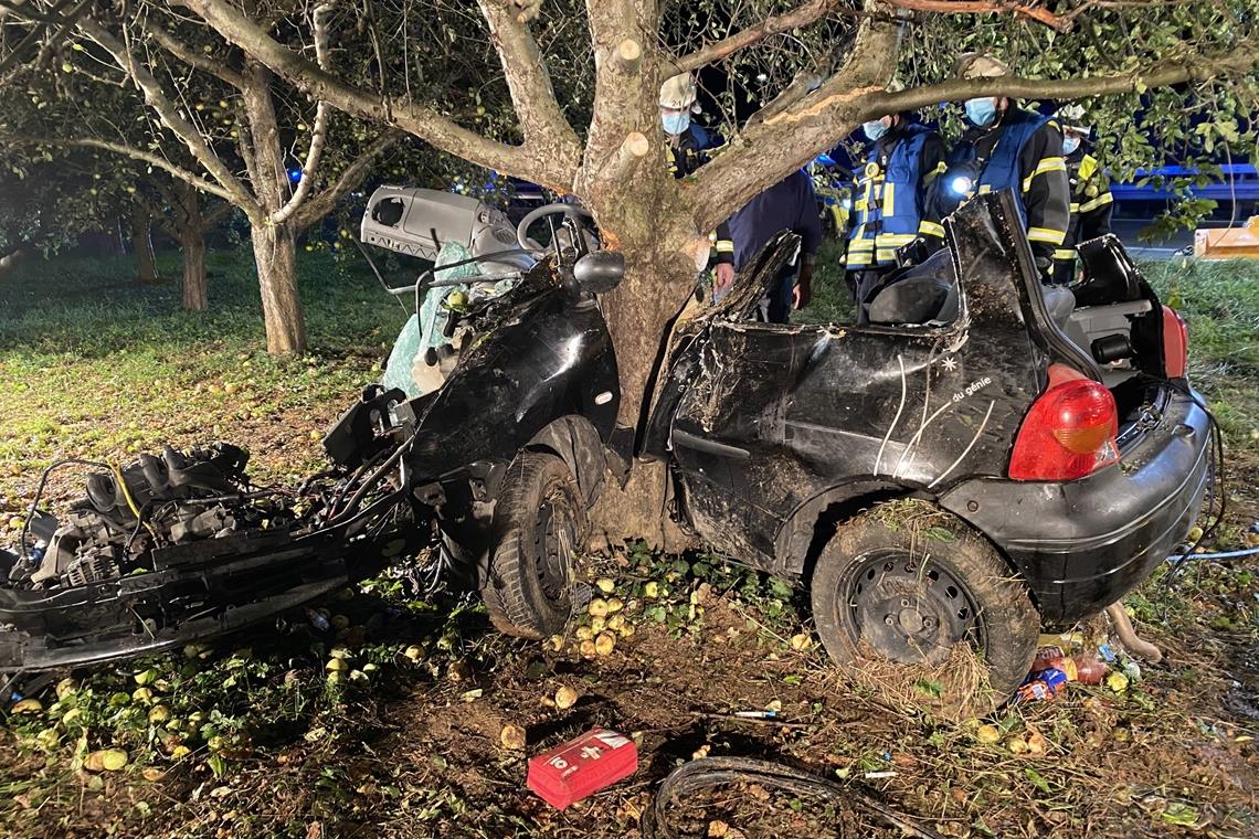 Beifahrerin stirbt in Klinik Tödlicher Horrorcrash in der Nacht zum Donnerstag: Auto wickelt sich um Baum, 21-jährige Beifahrerin stirbt. Foto: 7aktuell/S.Adomat