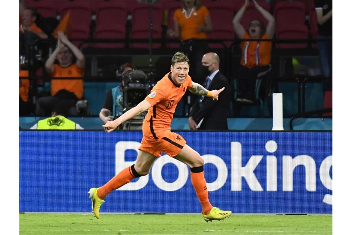 Torjäger Wout Weghorst erhöhte für die Niederlande zum zwischenzeitlichen 2:0. Foto: Piroschka Van De Wouw/Pool Reuters/AP/dpa