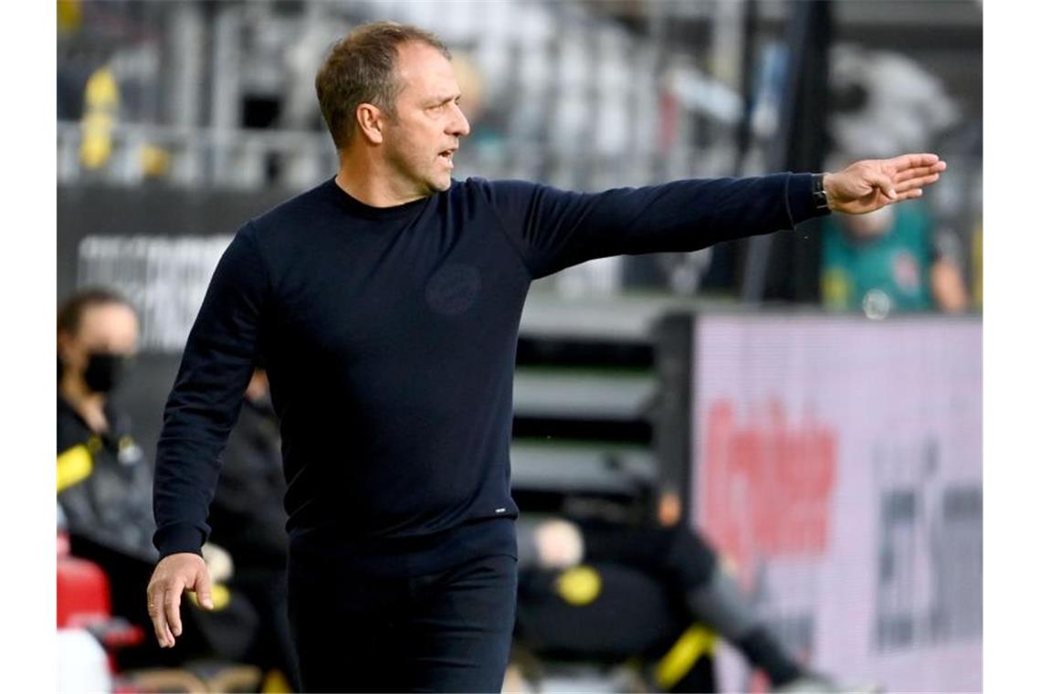 Trainer Hansi Flick liegt mit dem FC Bayern München auf Meisterschaftskurs. Foto: Federico Gambarini/dpa-Pool/dpa