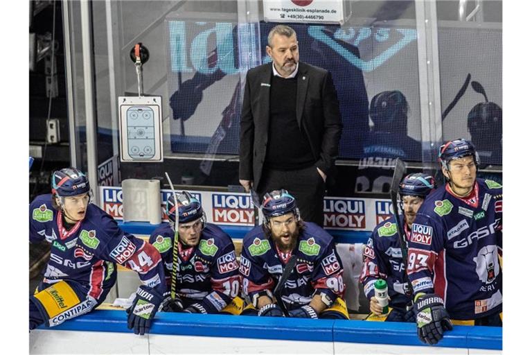 Trainer Serge Aubin ist mit den Eisbären Berlin gegen die Grizzlys Wolfsburg im zweiten Spiel gefordert. Foto: Andreas Gora/dpa