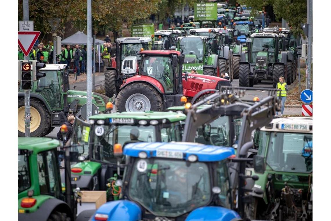 Bauernproteste gegen Agrarpolitik Traktoren, so weit das AUge reicht: Auch in Hannover protestierten Landwirte gegen die Agrarpolitik der Bundesregierung. Foto: Sina Schuldt/dpa
