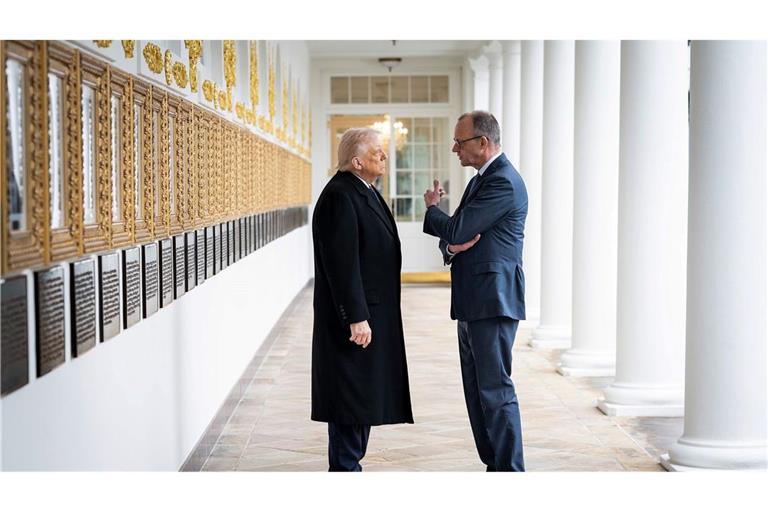 Trump (l.) greift Merz (r.) noch mal online an. (Archivbild)