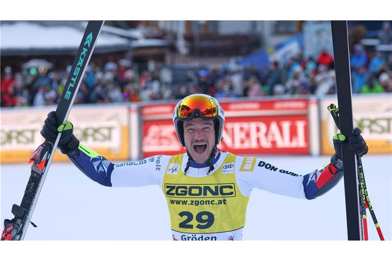 Tschechischer Ski-Coup in Gröden: Jan Zabystran bejubelt seinen Sieg im Super-G.