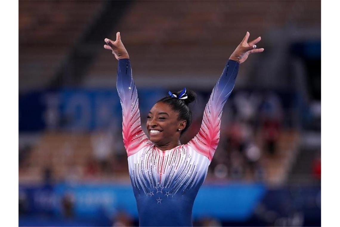 Biles gewinnt bei Rückkehr Bronze am Schwebebalken Turnte am Schwebebalken zu Bronze: Simone Biles. Foto: Mike Egerton/PA Wire/dpa