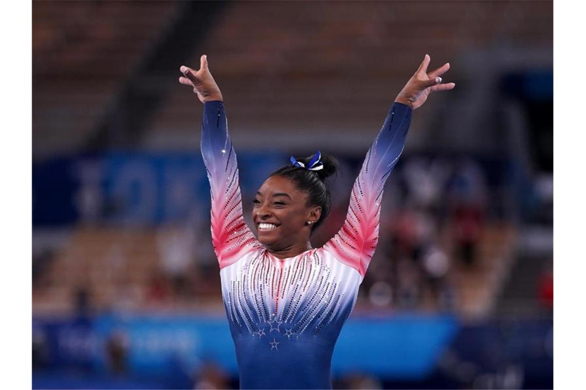 Turnte am Schwebebalken zu Bronze: Simone Biles. Foto: Mike Egerton/PA Wire/dpa