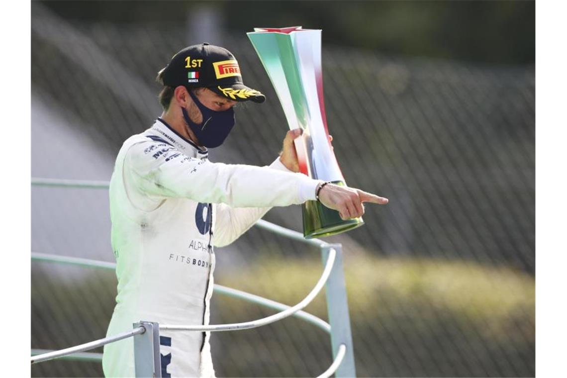 Überraschungssieger in Monza: Pierre Gasly. Foto: Mark Thompson/Getty Pool/AP/dpa