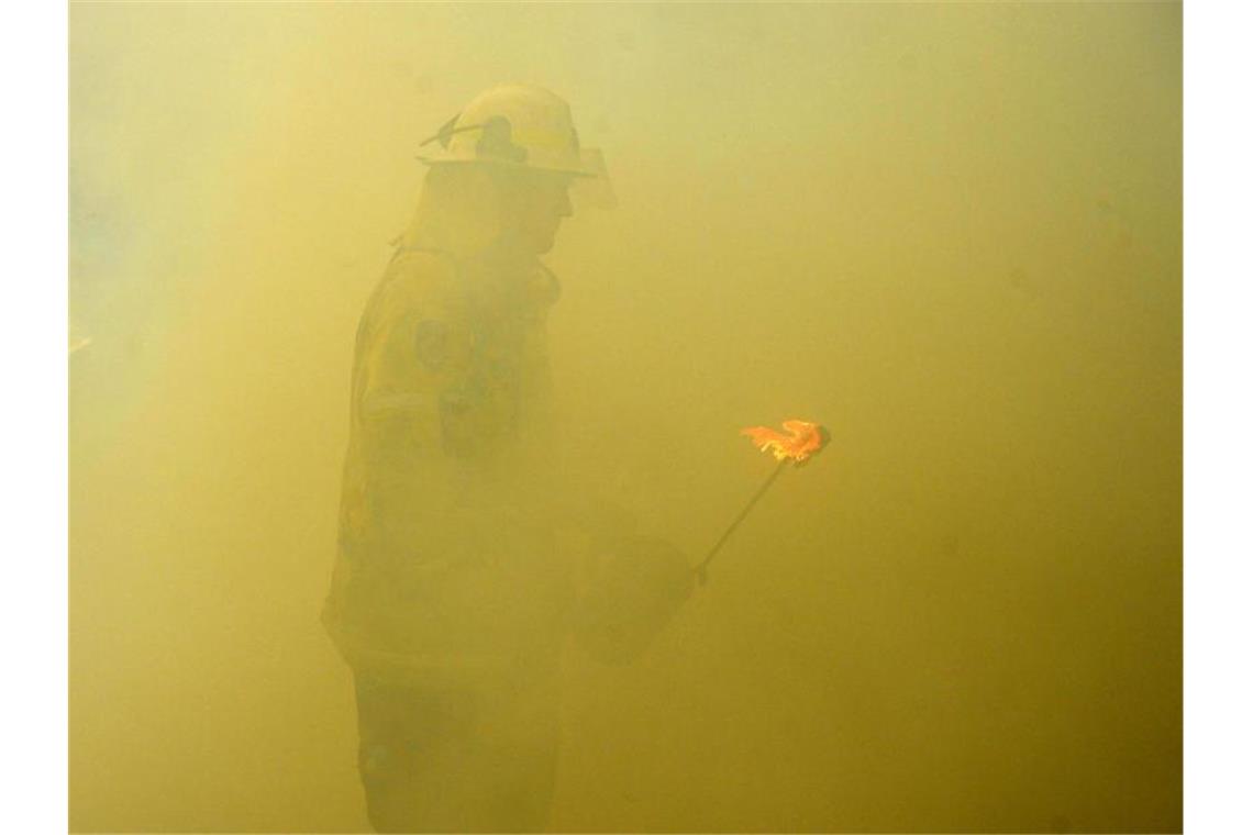 Um den Buschbränden im Osten Australiens Herr zu werden, legen Feuerwehrmänner Gegenfeuer. Foto: Jeremy Piper/AAP/dpa