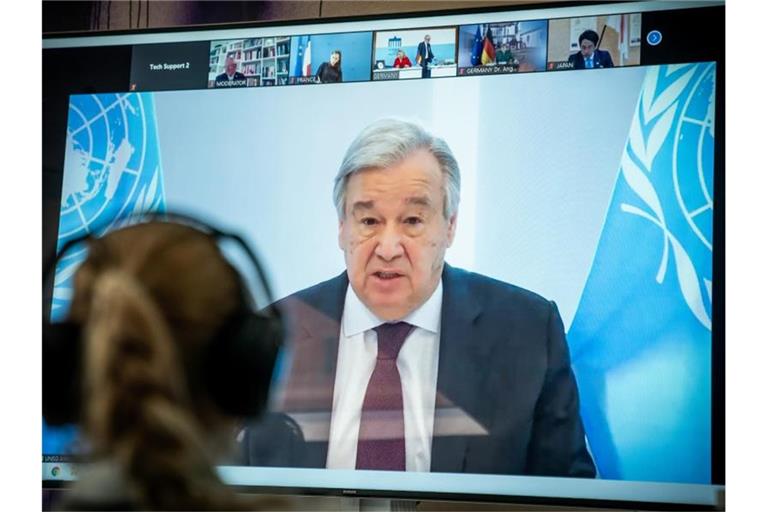 UN-Generalsekretär António Guterres bei einer Rede Ende April. Foto: Michael Kappeler/dpa-pool/dpa