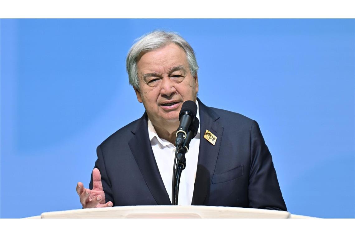 UN-Generalsekretär António Guterres. Die Vereinten Nationen und Hilfsorganisationen kritisieren den Aufruf Israels an die Palästinenser, die Stadt Gaza zu verlassen, als gefährliche Eskalation.