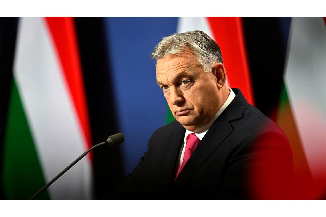 Ungarns Ministerpräsident Viktor Orban während einer internationalen Pressekonferenz.
