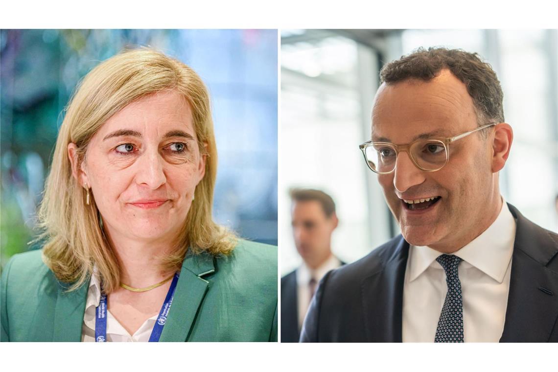 Unionsfraktionschef Jens Spahn hat Gesundheitsministerin Nina Warken (links, beide CDU) gegen Kritik an ihren Plänen zur finanziellen Stabilisierung der Pflegeversicherung verteidigt.