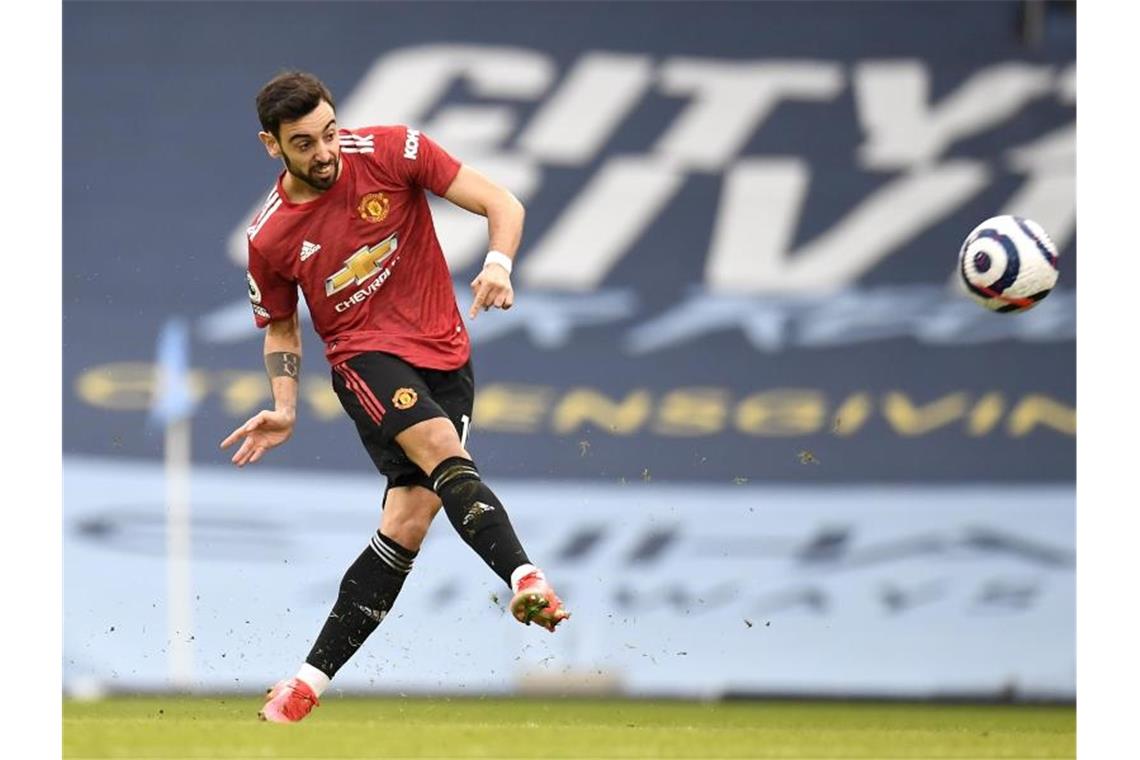 United-Torschütze des frühen 1:0 in der zweiten Spielminute: Bruno Fernandes. Foto: Peter Powell/PA Wire/dpa