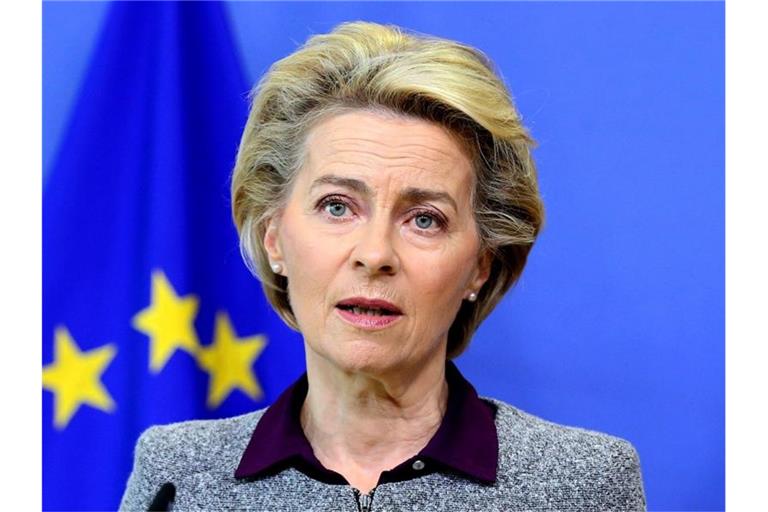 Ursula von der Leyen, Präsidentin der Europäischen Kommission, spricht im August auf einer Pressekonferenz im EU-Hauptquartier. Foto: Francois Walschaerts/AFP POOL/AP/dpa